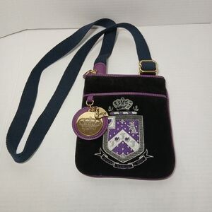 Vintage Juicy Couture Cross Body Bag Mini Black Purple Embroidered Glam Y2K